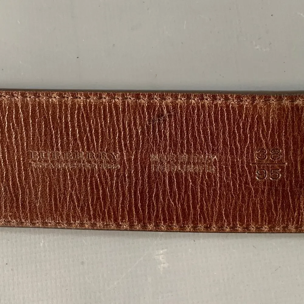 BURBERRY Size 38 Brown Gold Leather Loops Belt